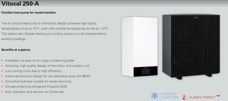 Pompe de căldură aer/apă , structură monobloc , VITOCAL 250-A / VITOCAL 252-A