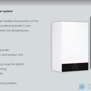 Pompă de căldură VITOCAL 250-AH aer-apă monobloc, pregătită pentru funcționare hibridă cu sursă de căldură externă de până la 30 kW, putere nominală de încălzire: 2,6 până la 13,4 kW